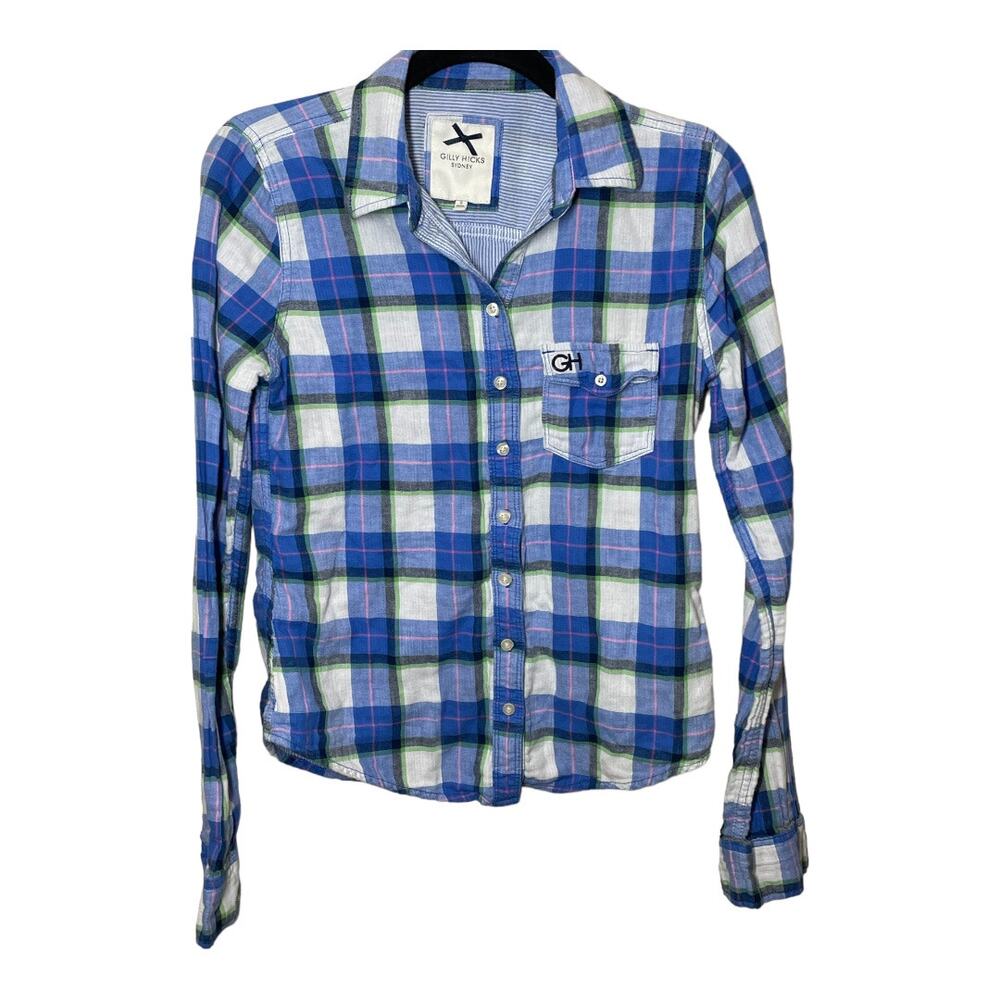 Gilly Hicks Sydney Blue Plaid Long Sleeve Shirt Womens Sz Small